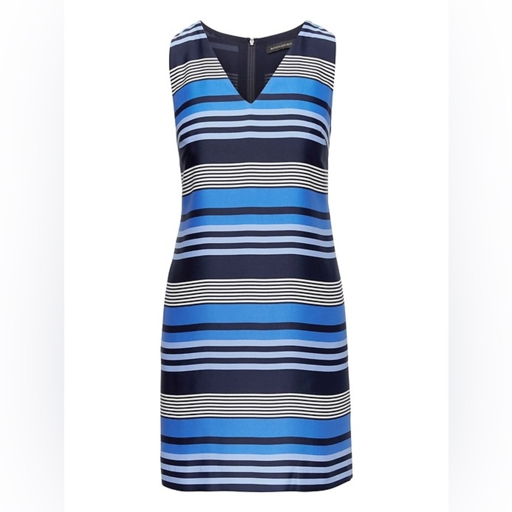 NEW Banana Republic‎ Stripe Shift Dress Size 6 Blue Women’s V Neck Sleeveless